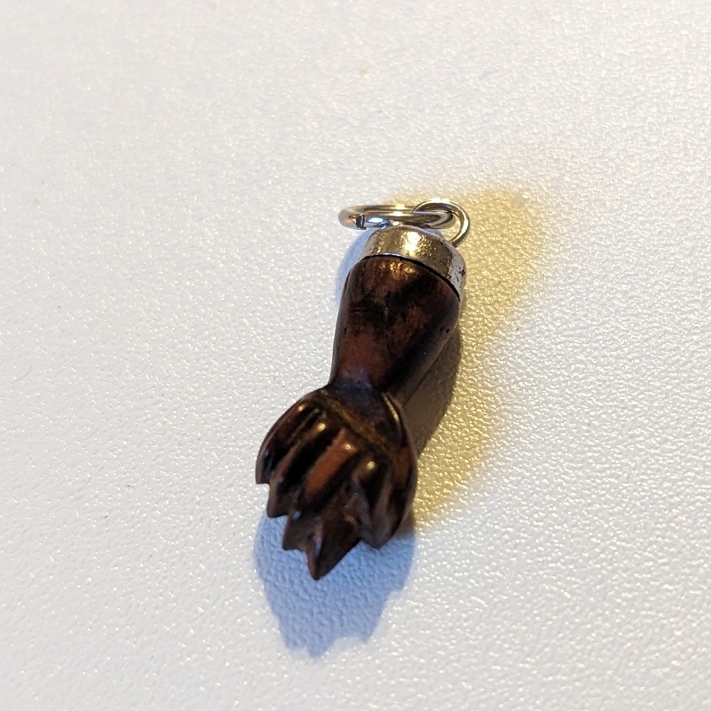 Carved Wood Mano Figa Hand Fist Protection Amulet Charm Pendant